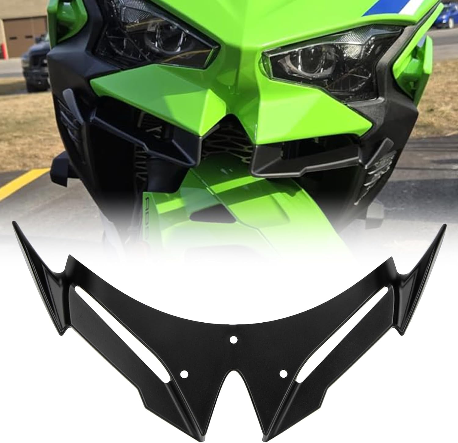 Ninja500 Motorcycle Front Fairing Winglet - PSLER Spoiler Fixed Wing Kit Beak Nose Cone Extension for Ninja 500 Z500 2024 2025 (Black)