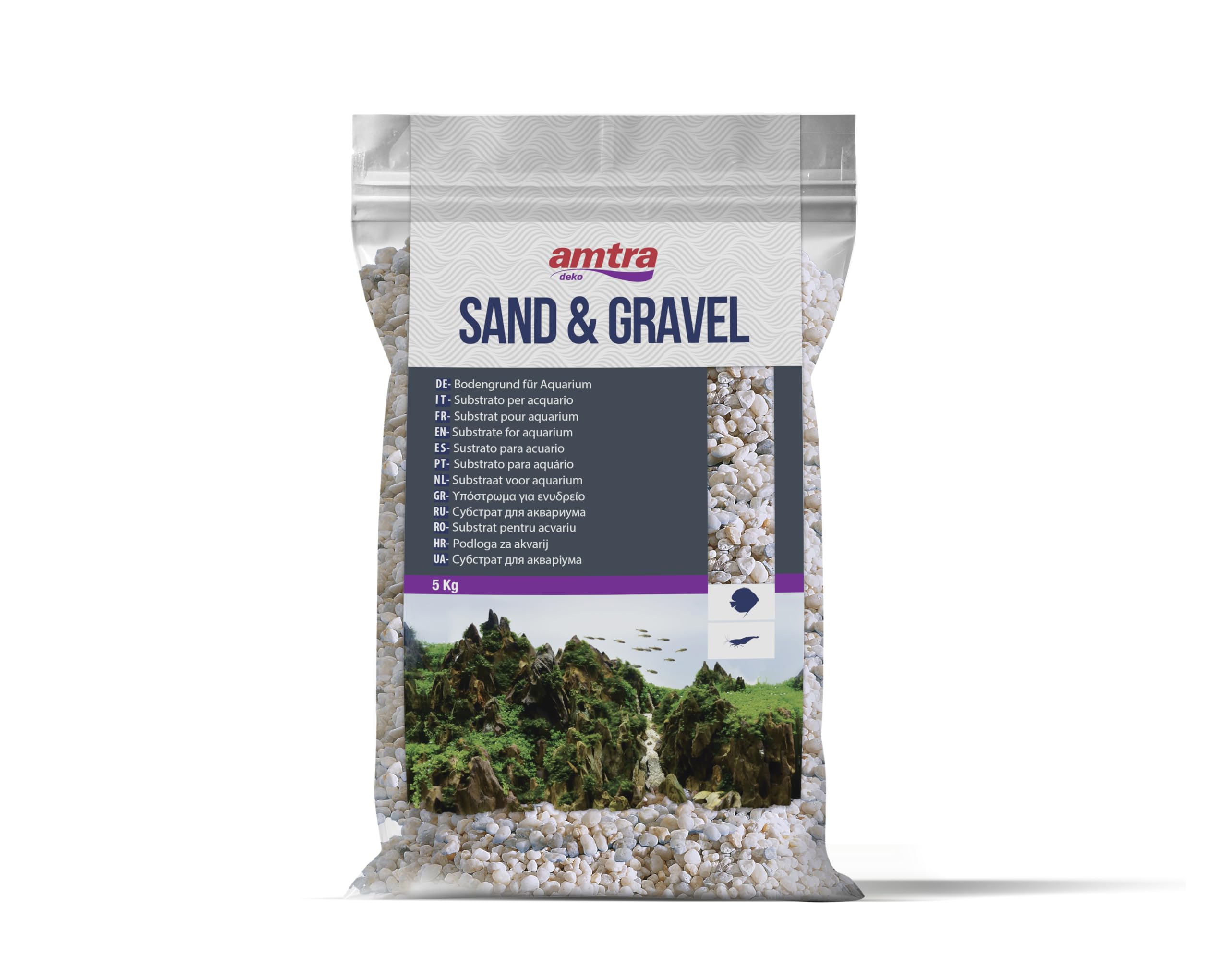 Amtra Ghiaia Noa - Ghiaia naturale dell'acquario, pavimento decorativo, grani grossolani bianchi dimensioni 2-5 mm, formato 5KG