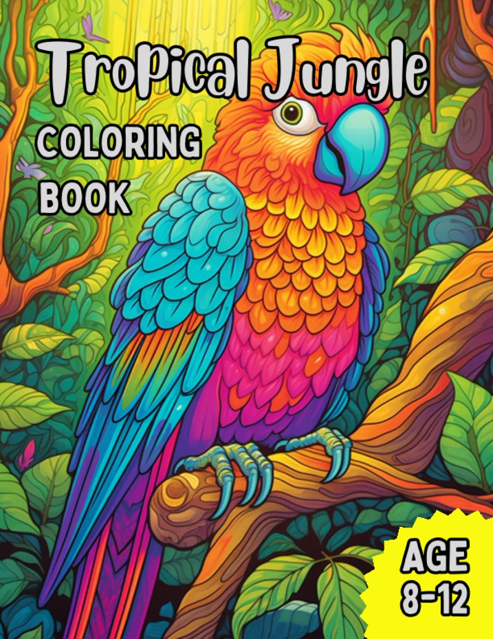 Livre de coloriage jungle tropicale anti-stress pour enfant 8-12 ans contre l'ennui à la maison