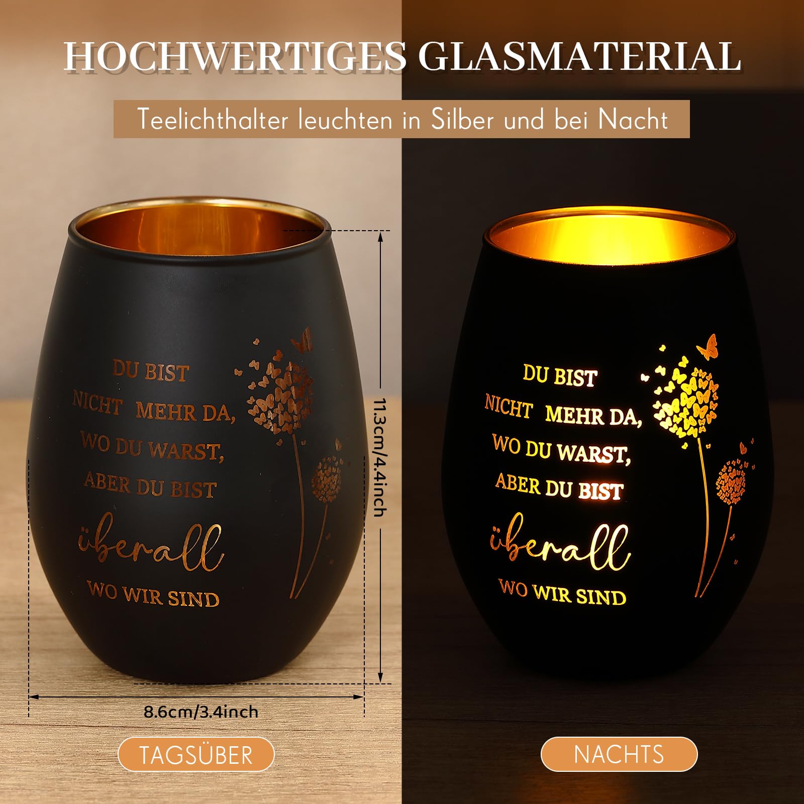Nuenen Regalo di Lutto Luce Lutto con Incisione Regali Commemorativi Candela da Lutto di Consolazione Regalo di Condoglianze per gli Amici in Lutto Ricordo del Defunto(Nero,Farfalla 3)