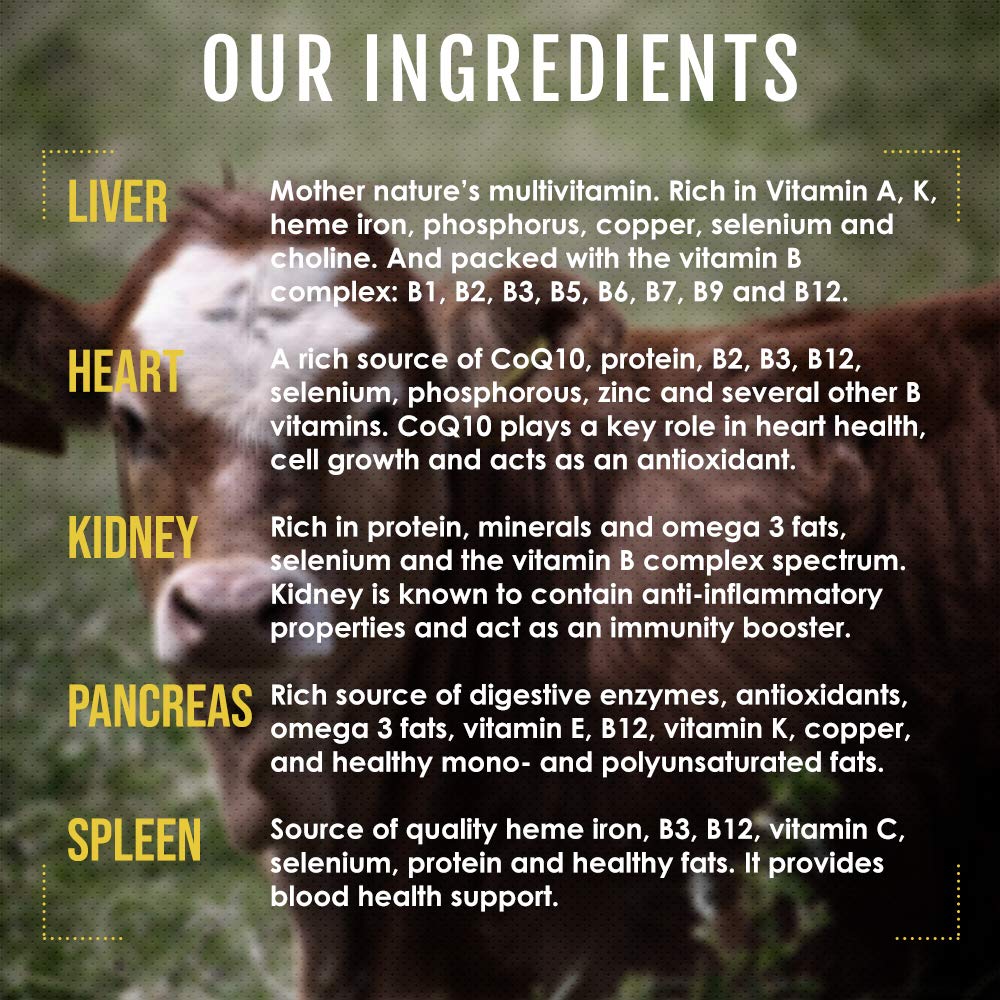 Grass Fed Beef Organs (200 Count) Liver, Heart, Kidney, Pancreas