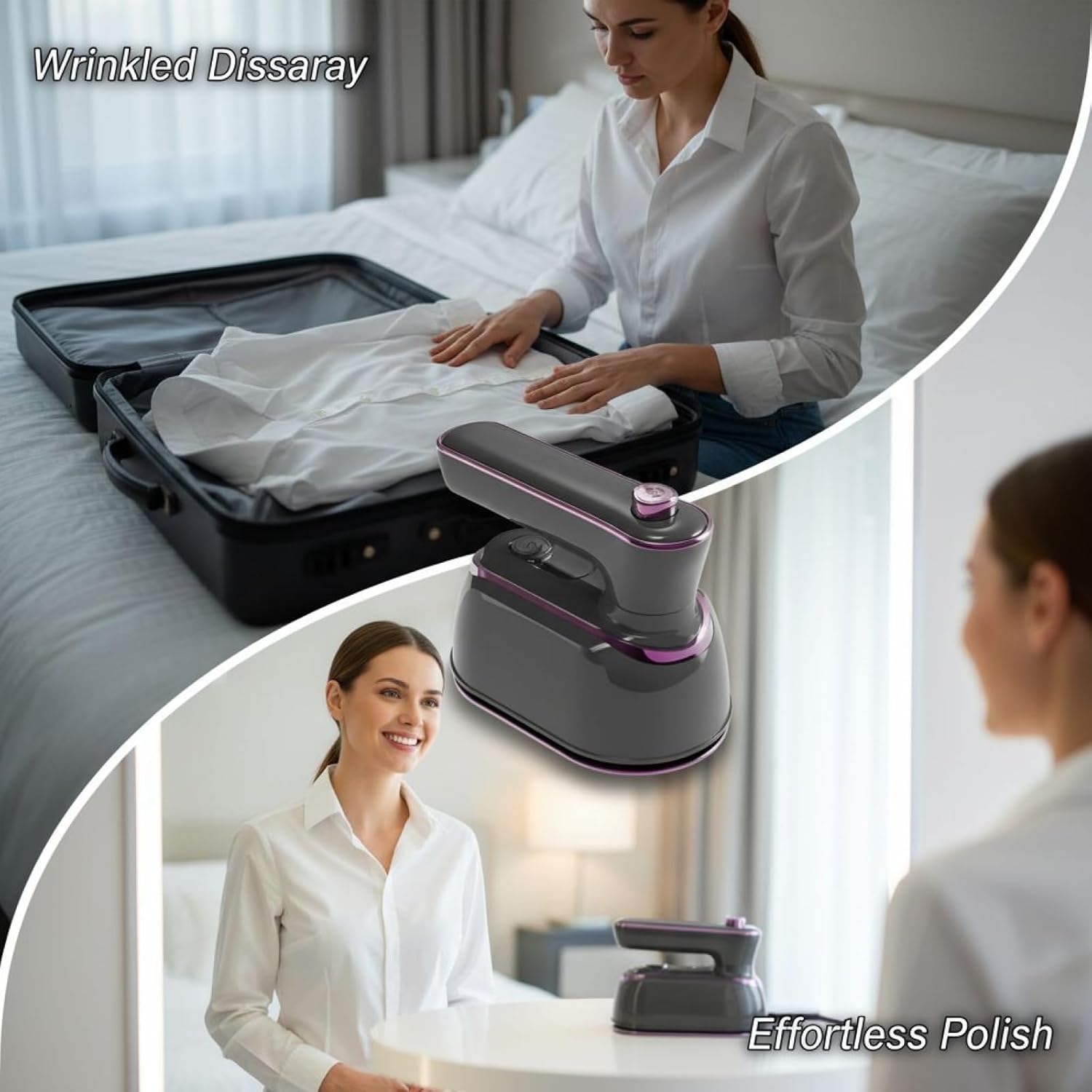 Garment Steamer Iron, Handheld 1200W For Dry Wet Ironing, Home, Dorm, Travel, Foldable Travel Size With 6.5 In / 16.5 Cm Plate, 180° Rotatable Head, 15S Fast Heat-Up