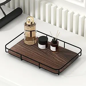 Vanity Tray Makeup Organizer Cosmetics Storage Bathroom Skincare Organizer Countertop Display Rack in Dresser Stainless Steel Shelf Marble Print Ceramic Trays