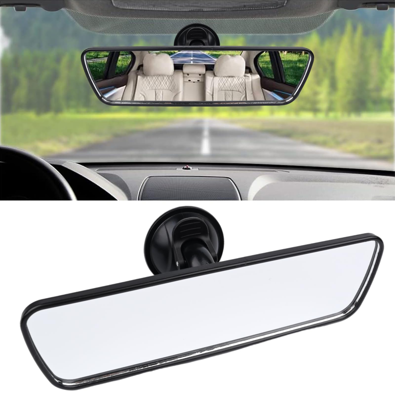 Zurligi Universal Car Rear View Mirror with Suction Cup, Anti-Glare HD Interior Mirror, 360° Adjustable Design to Minimize Blind Spots, Wide Compatibility for Trucks, SUVs, Vans, and More