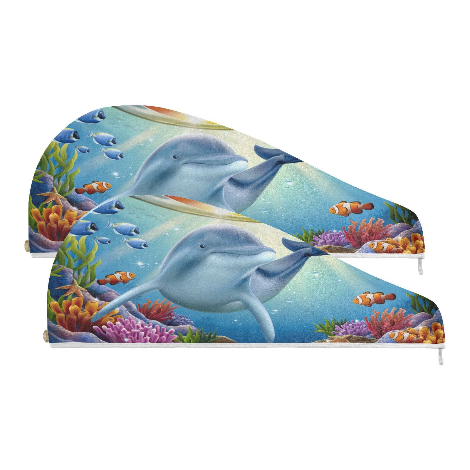YOUJUNER Hair Towel Wrap Cute Dolphin Rapid Drying Turban Hair Towel Super Absorbent Head Towel for Women Girl