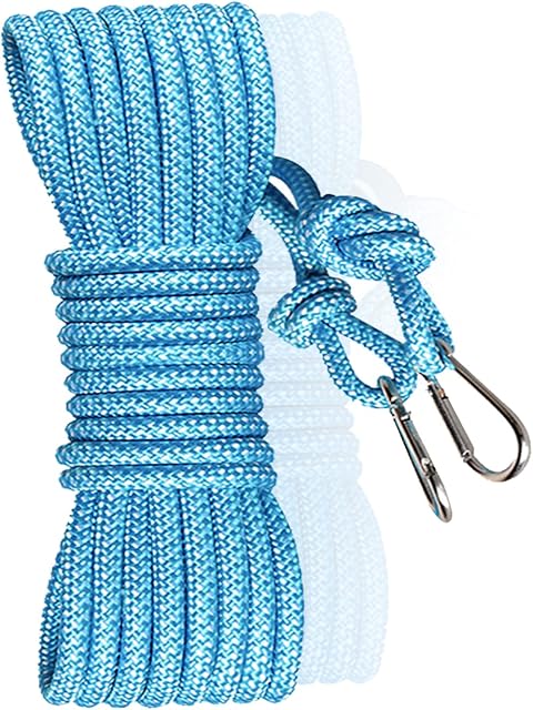 Polyester Washing Line Rope, 15m Heavy Duty Clothes Line Multipurpose Soft Braided Cotton Rope Diameter 10mm Travel Clothes Line with 2 Hooks for Outdoor Garden Camping
