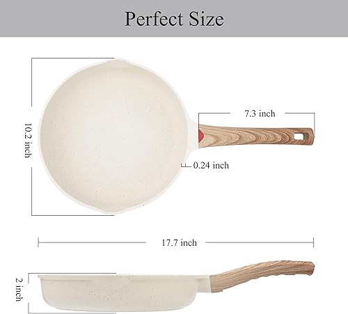 Miniatura 6 de Vinchef Sartén antiadherente anti rasguños, sartén de 9.5 pulgadas, utensilios de cocina de aluminio fundido, compatible con inducción, blanco