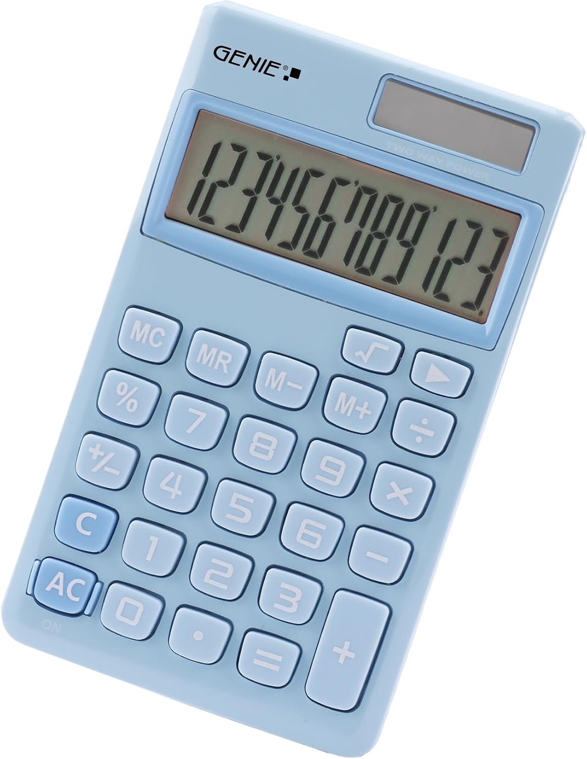 GENIE 212 B 12 Digit Calculator with Dual Power (Solar and Battery) Blue
