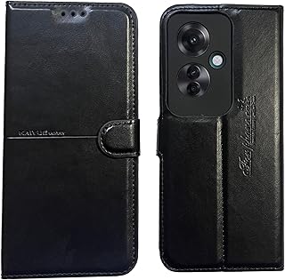 حافظة كايو قابلة للطي من الجلد الصناعي بالكامل لموبايل اوبو رينو 11F مع مسند تغطية كاملة حماية للكاميرا اسود