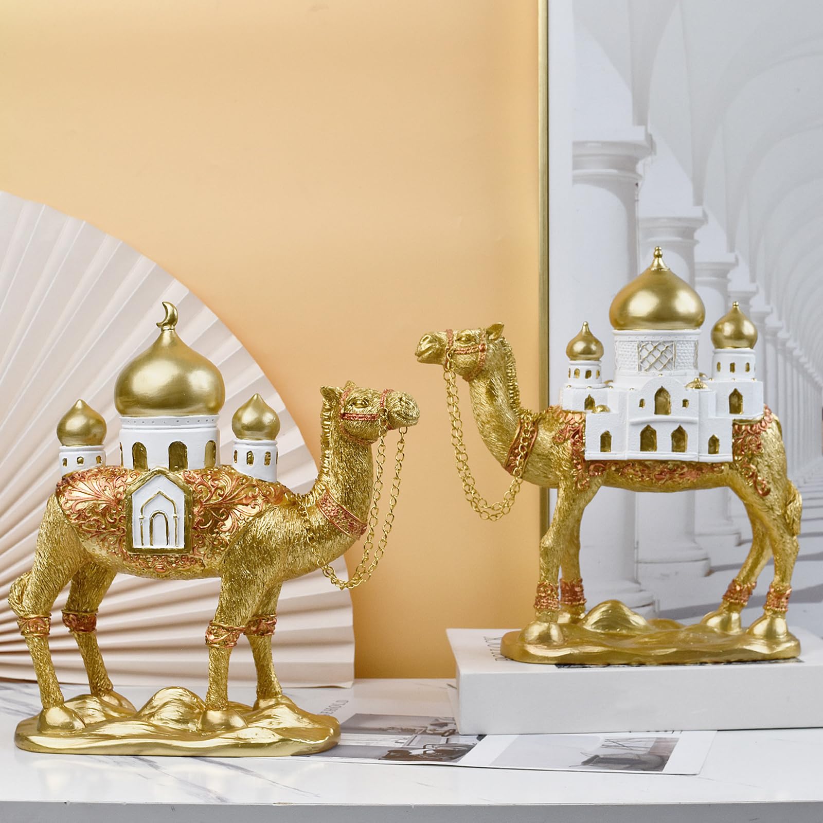 Ramadans Eid Mubaraks Decori Statua cammelli Figurina cammelli con della moschea Ornamento da tavolo Decorazioni per la casa Collezioni Decorazioni per la casa