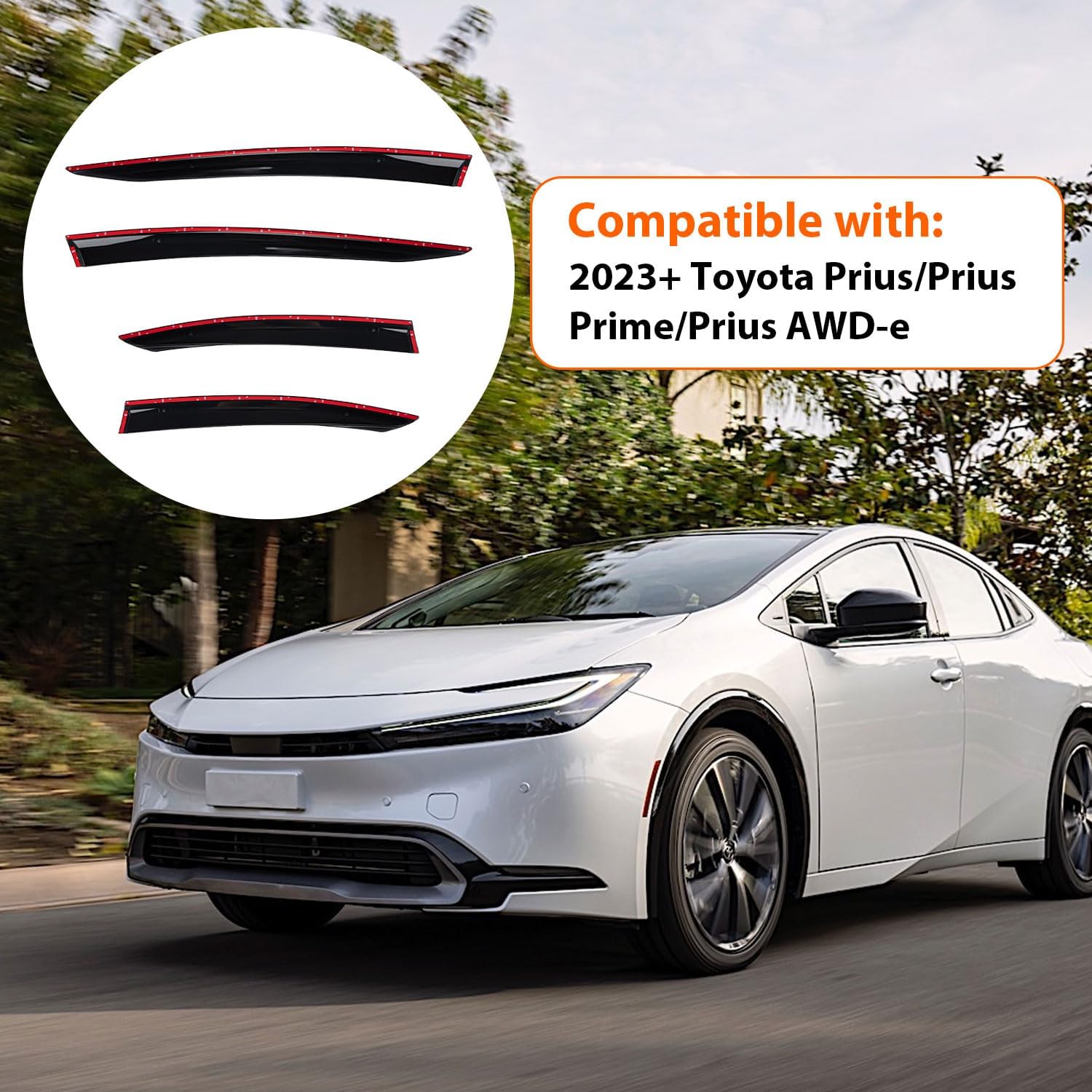 Set of 4 Window Visors Compatible with 2023 2024 2025 Toyota Prius/Prius Prime/Prius AWD-e, Smoke Tint Sun Rain Guard Vent Outside Mount Tape On/Clip On Style PVC 4 Pcs