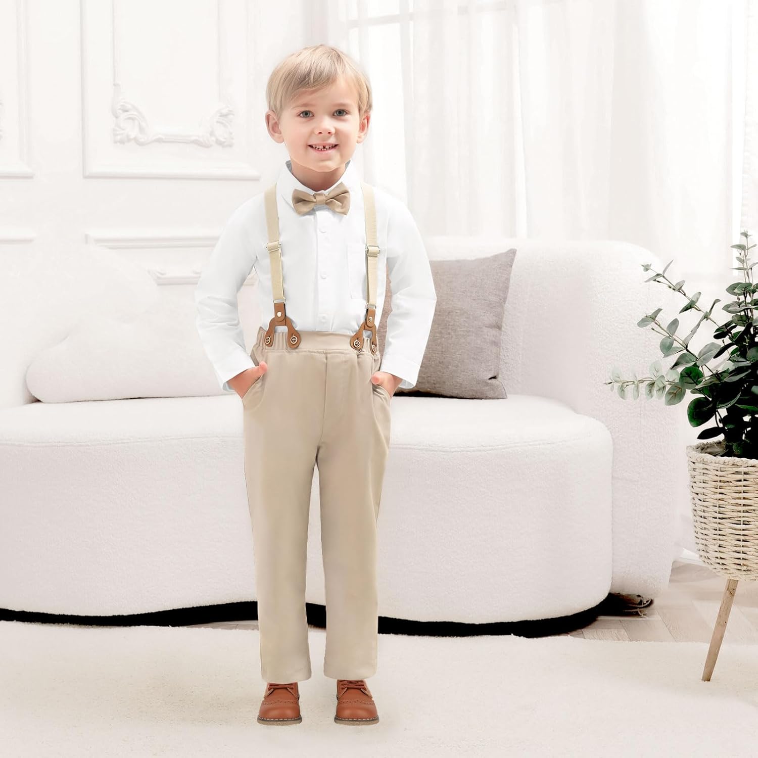 Toddler Boy Dress Clothes Outfit Button Down Shirt + Pants Set, 12 Months - 8 Years - Image 2