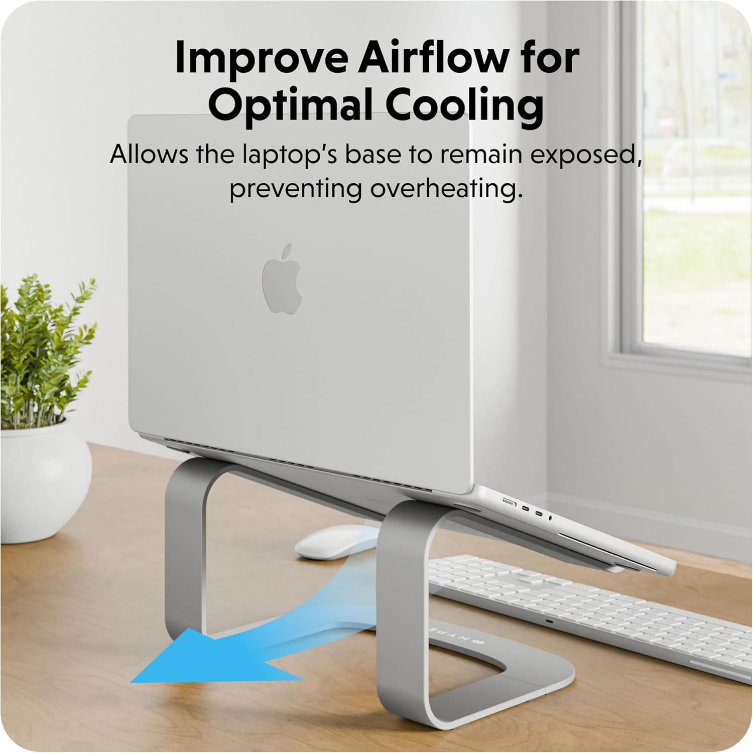 Hyper Hyperspace Ergonomic Laptop Stand for Desk — Durable Aluminum Laptop Stand for MacBooks & Devices up to 16" — 5.9" Fixed Height for Optimized Comfort & Cooling (Grey)
