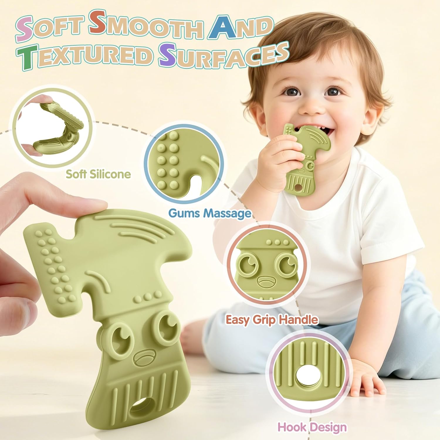 TYRY.HU Baby Teething Toys for Babies 0-6 Months 6-12 Months, BPA Free Silicone Baby Molar Teether Chew Toys, Hammer Wrench Spanner Pliers for Boys Girls, Soft-Textured, Easy to Hold & Clean, Cute