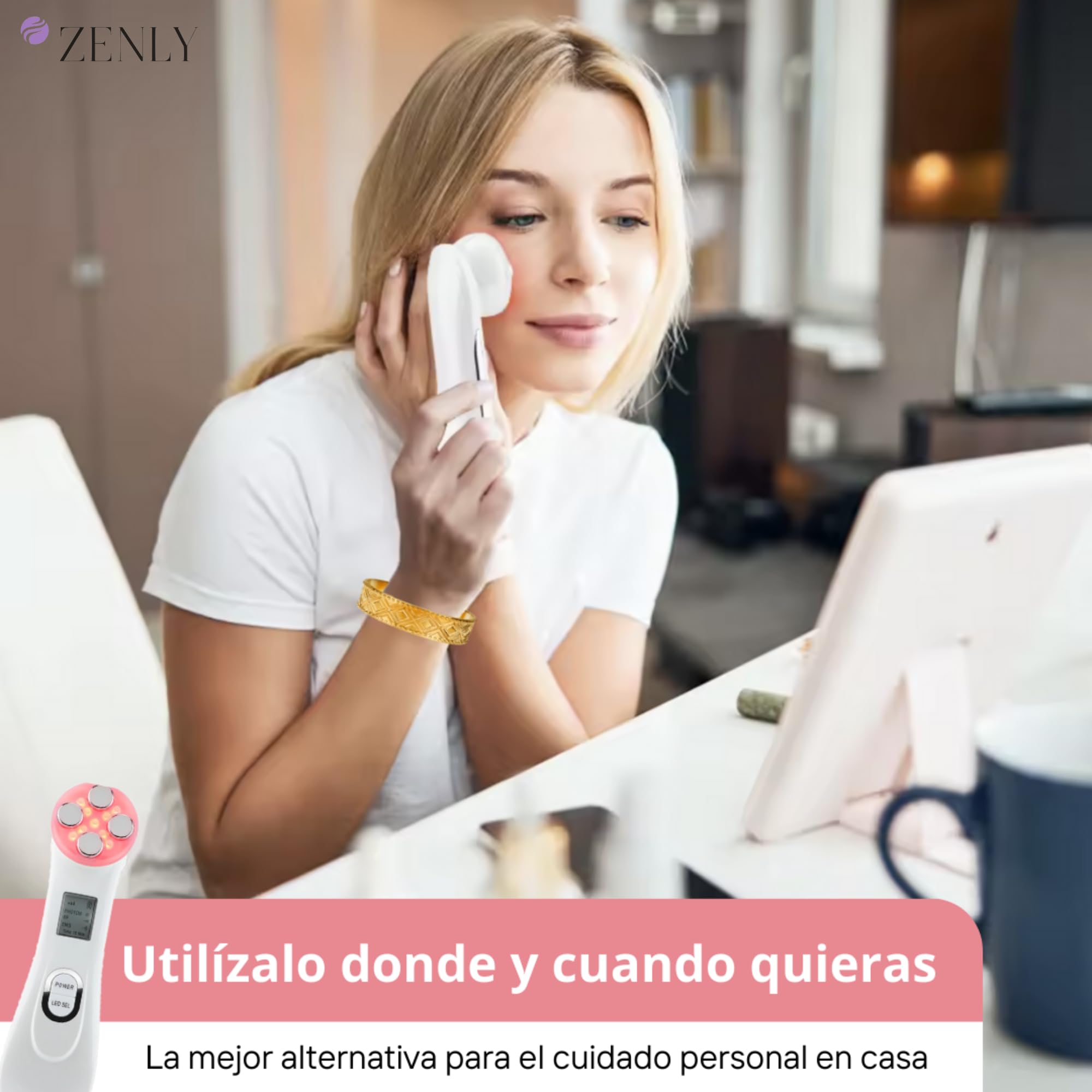 ZENLY Masajeador Radiofrecuencia Facial Multifuncional Profesional 6 en 1 - Tratamiento Antiarrugas, Lifting, Limpieza Profunda con Tecnología EMS y Luz LED para Piel Radiante, Rejuvenece y Tonifica