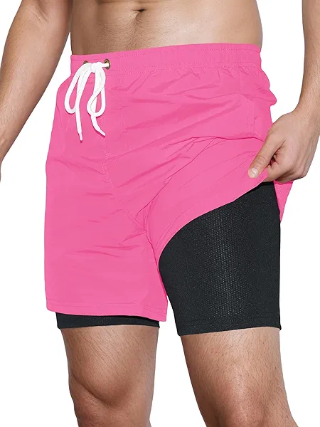 Asrlivp Mens Swim Trunks with Compression Liner Quick Dry 5 inch Inseam Beach Shorts Swimwear Board Shorts Bathing Suit