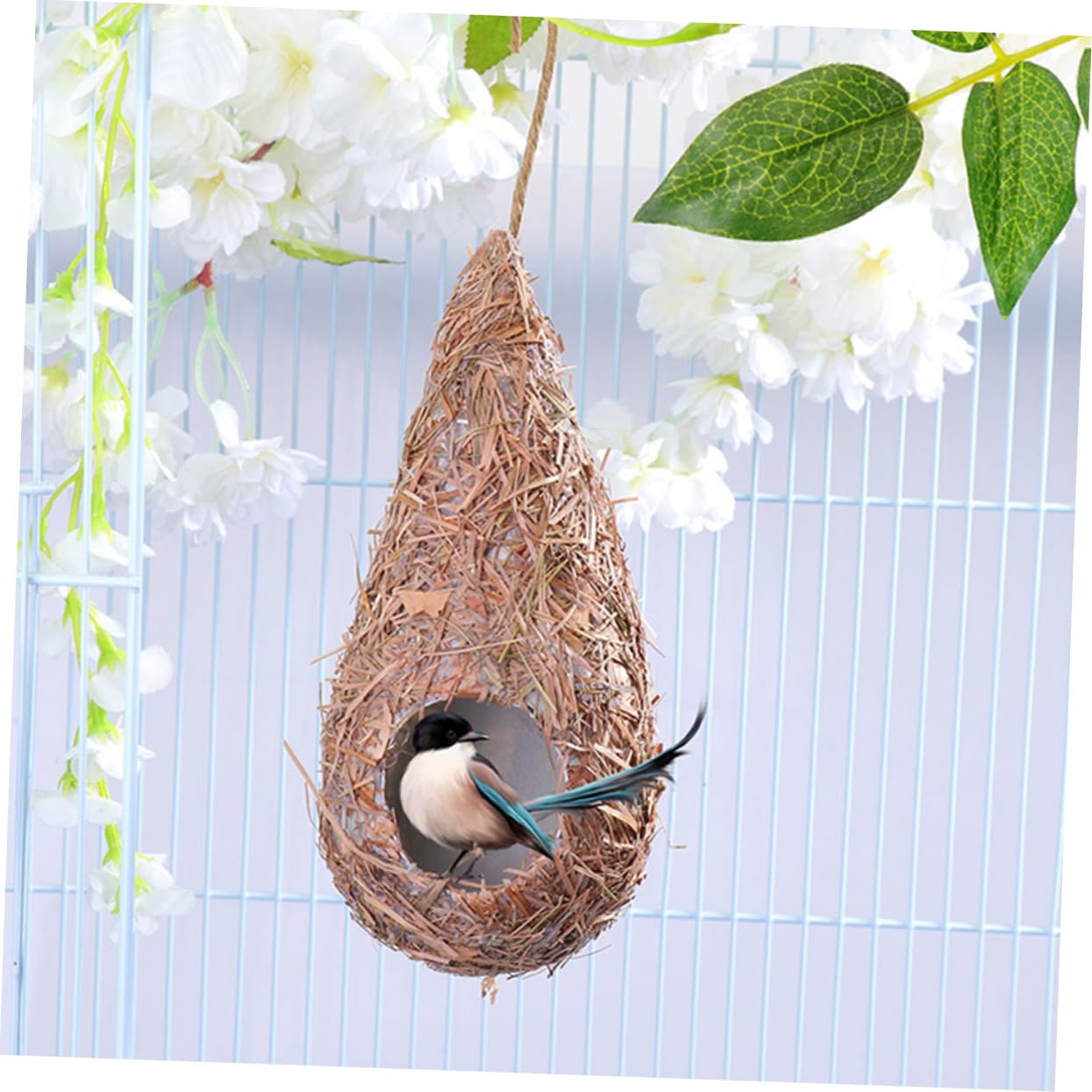 Set 5 Nidi per Uccelli Sospesi in Paglia Intrecciata a Mano, Resistente e Traspirante, Decorazione Naturale per Giardino, Casa e Matrimonio, Casetta per Uccelli da Esterno e Riproduzione