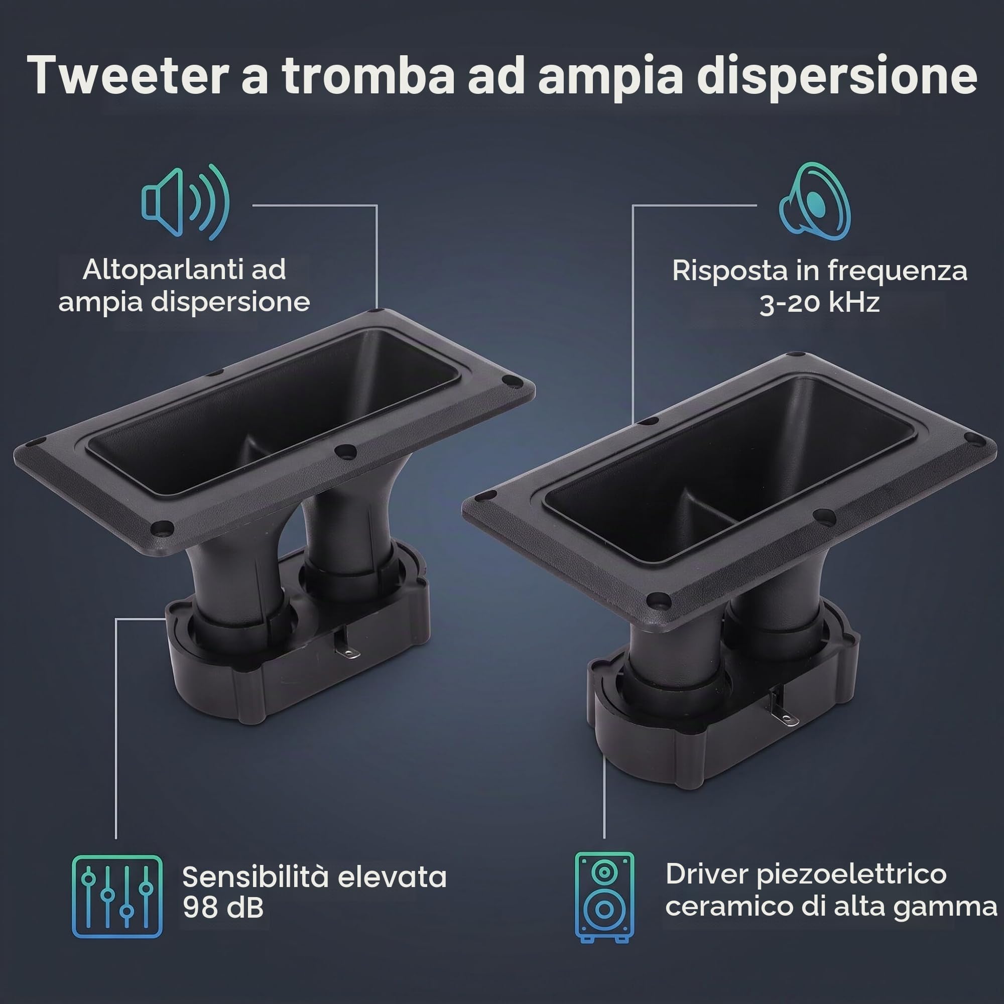 Tweeter a Tromba Piezoelettrico a Doppia Unità, per Altoparlanti, 3-20W