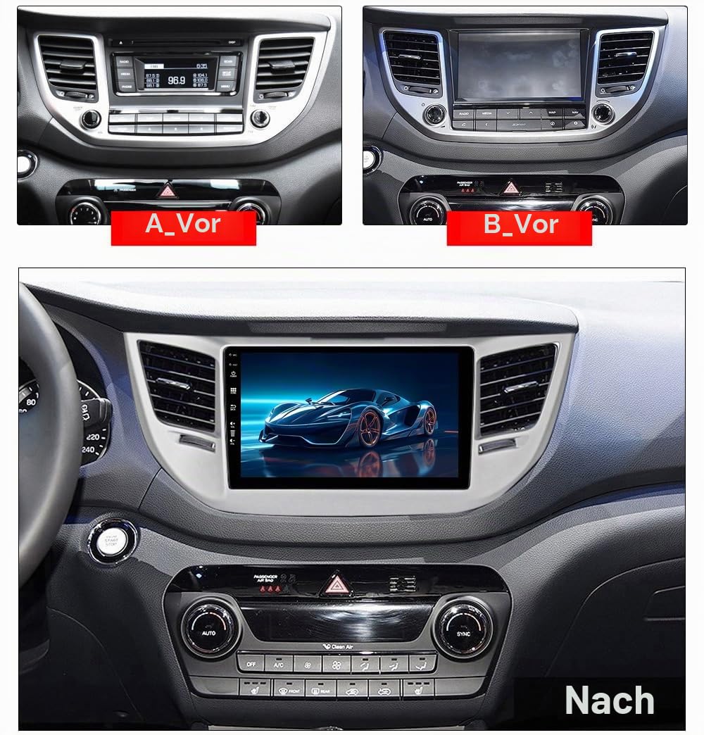 SXAUTO - [6G+128G, Octa-Core] - Android 14 IPS Autoradio für Hyundai Tucson (2014-2018) - CarPlay/Android Auto - Kamera + Mikrofon - 10,1 Zoll 2 Din - DAB Lenkrad 360-CAM Bluetooth Navi 360-CAM