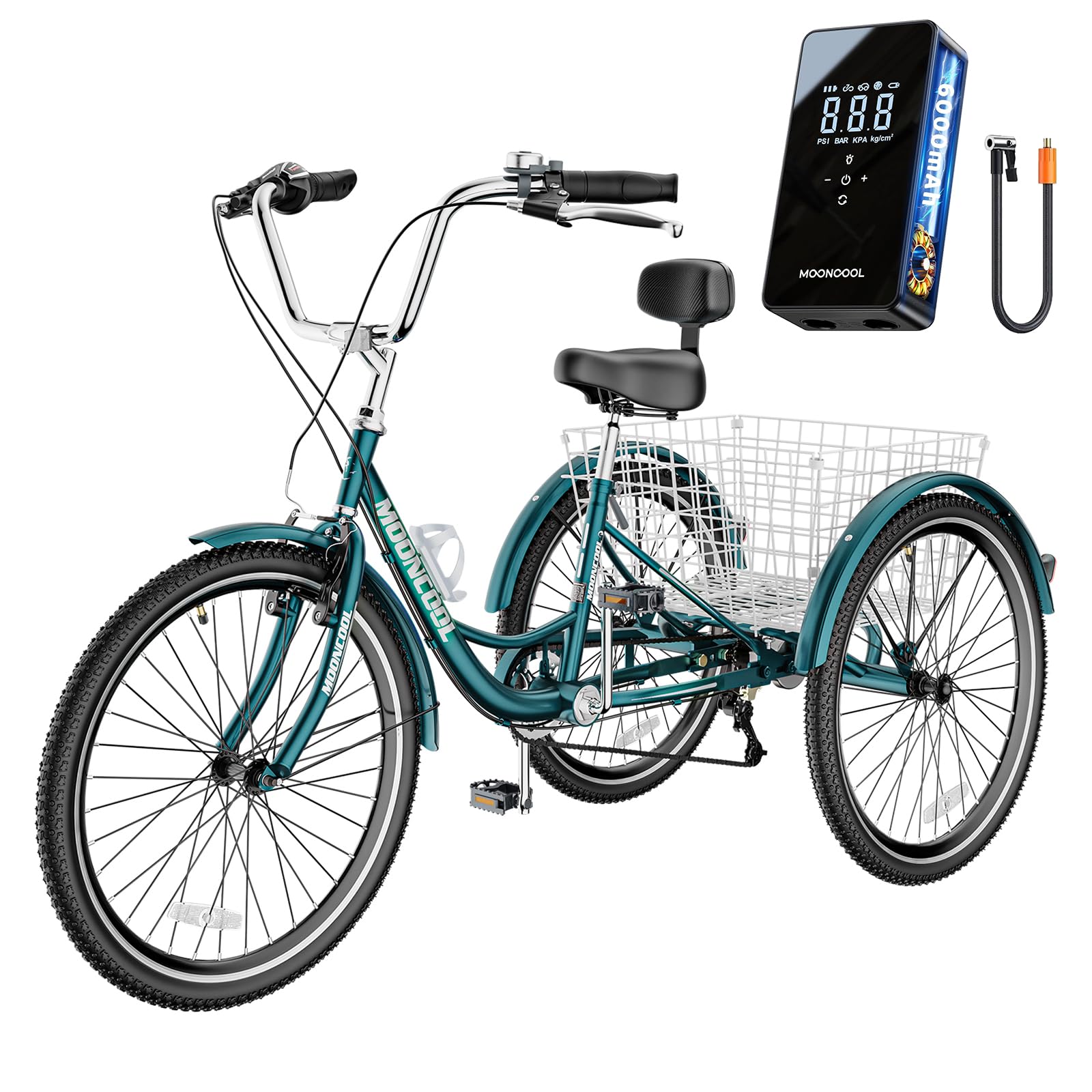 SlsyAdult Tricycles 7 Speed, Adult Trikes 20/24/26 inch 3 Wheel Bikes, Three-Wheeled Bicycles Cruise Trike with Shopping Basket for Seniors, Women, Men.