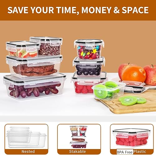 Miniatura 4 de PRAKI Paquete de 48 recipientes de almacenamiento de alimentos con tapas herméticas (24 recipientes y 24 tapas), recipientes de almacenamiento de