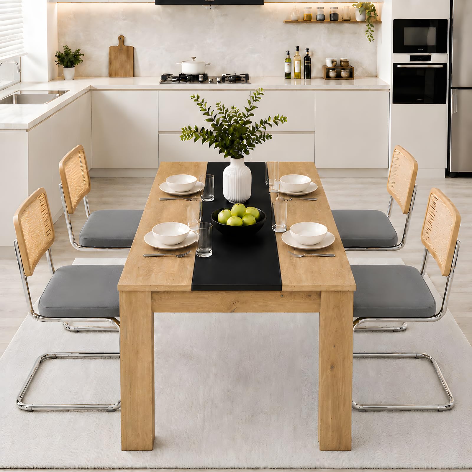Mesa de comedor de 5 piezas con 4 sillas de terciopelo gris oscuro estilo industrial