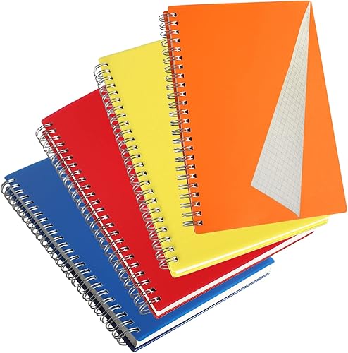 UNMOONY Paquete de 4 cuadernos en espiral de papel gráfico, cuaderno A5 para diarios de 6 x 8.4 pulgadas, cubierta de plástico grueso, 160 páginas,