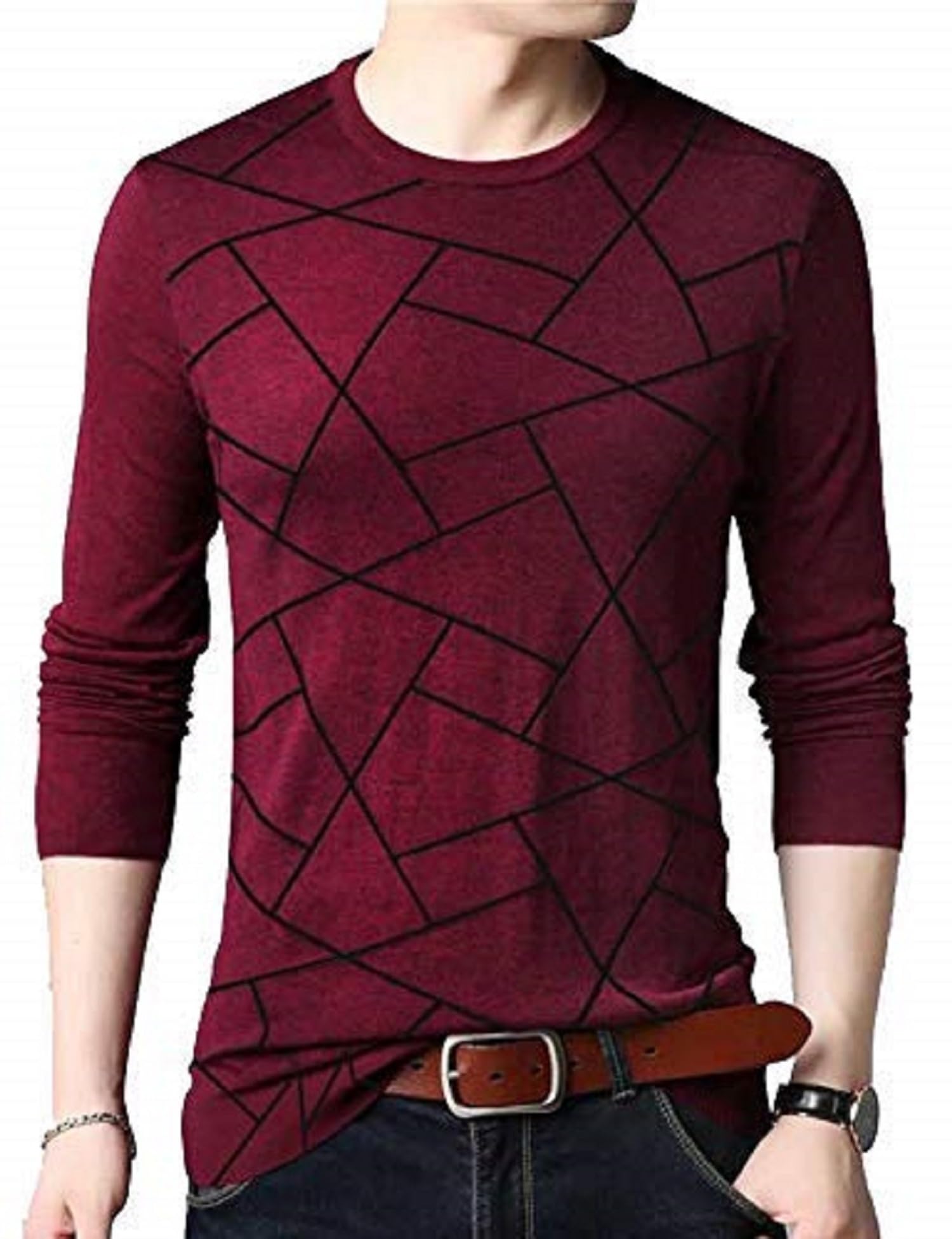 leotude Men's Regular Full Sleeve Cottonblend Round Neck Tshirt (Maron Color)-picture-27