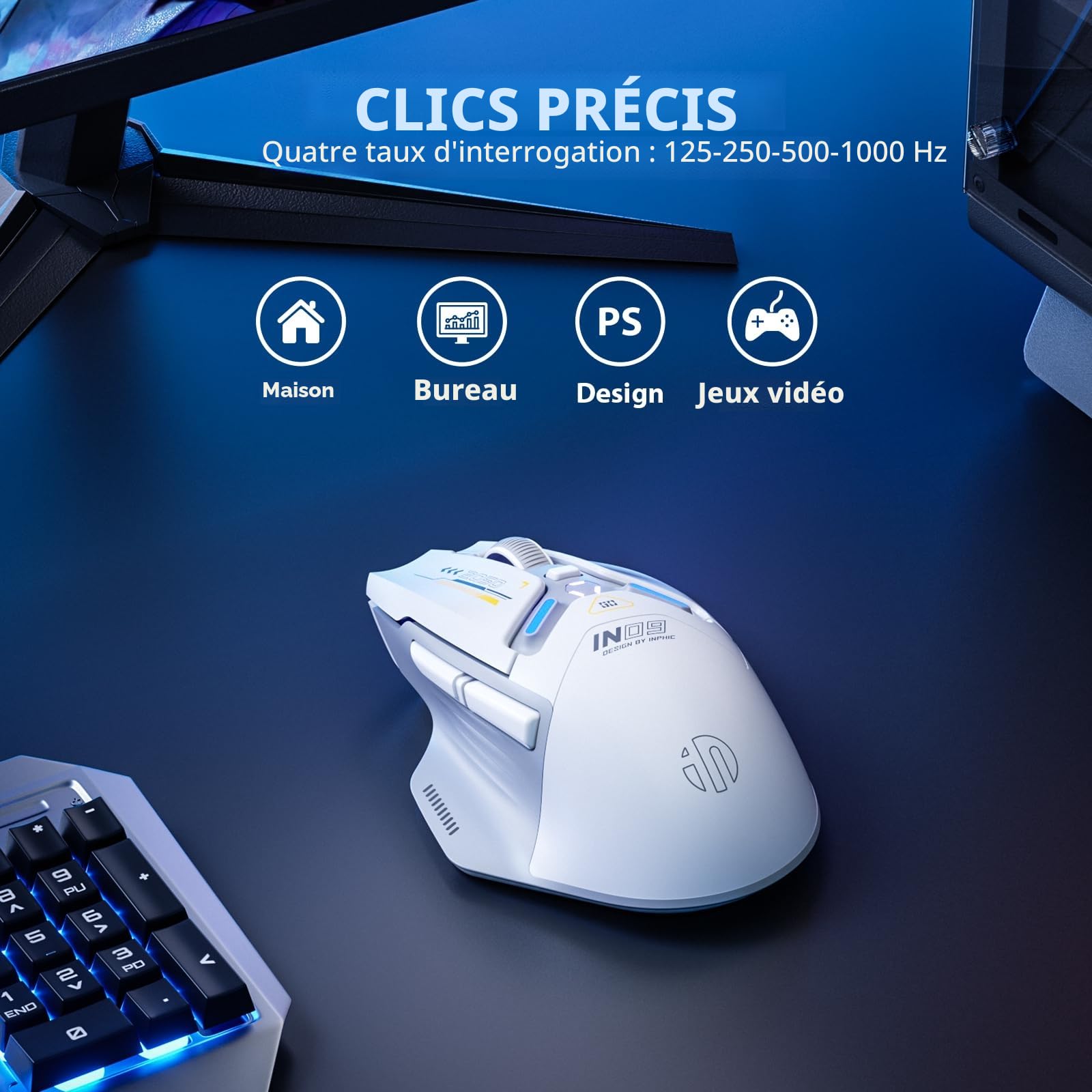 inphic IN9 Souris Gamer sans Fil/Bluetooth/Filaire, 10000 DPI, 6 Boutons Programmables, Tri-Mode Ergonomique Rechargeable avec Éclairage RVB Personnalisable pour Ordinadeur/PC