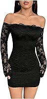 Milumia Women's Sexy Off-Shoulder Lace Long Sleeve Bodycon Mini Dress for Parties & Club Nights Out