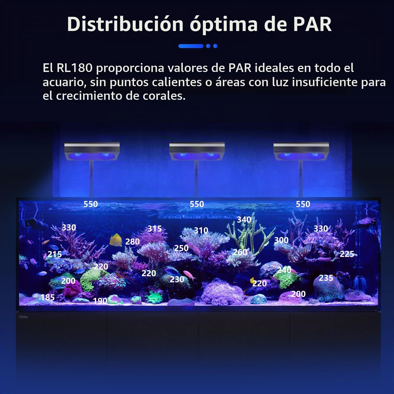 PopBloom WiFi Luz LED de Acuario Marino, Iluminación Acuario Marino para 40-60cm arrecife Coral Acuario de Peces,APP supporte l'espagnol (WiFi RL180 (Negro))
