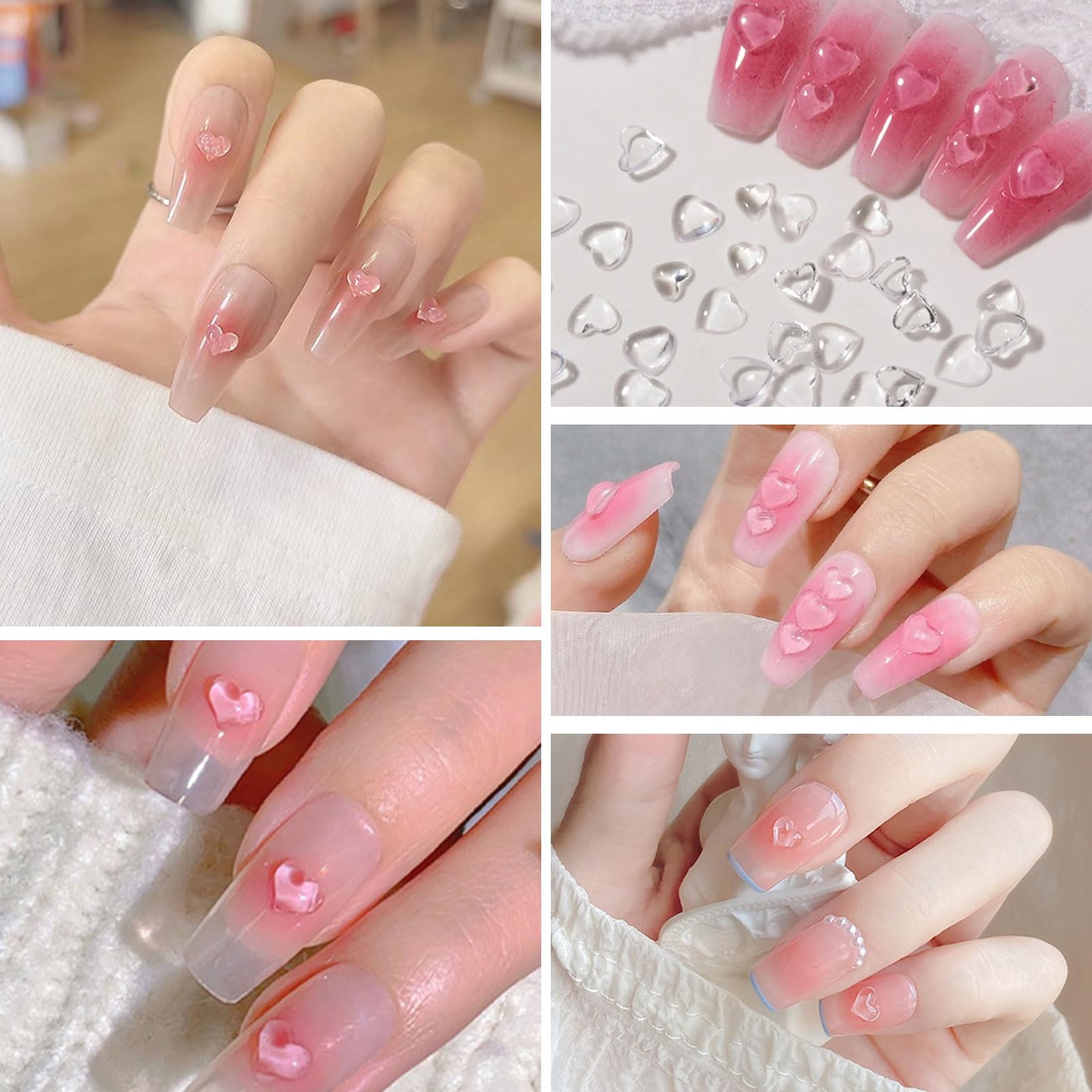 3D Heart Nail Art Charms-320PCS Cute Clear Acrylic Heart Nail Charms - Image 4
