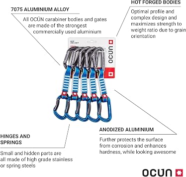 OCUN Hawk Quickdraw Zoom PA 15/22 Straight Carabiner 5-Pack for Rock Climbing