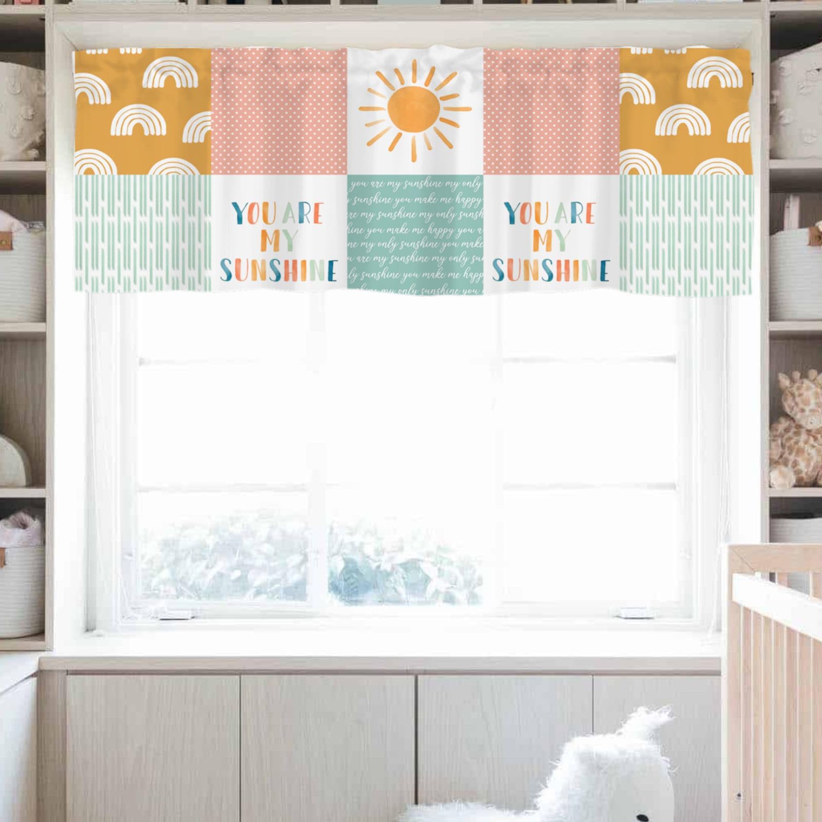 HawSkgFub Baby Girl You Are My Sunshine Nursery Curtain Valance 54 x 18 Inch, Boho Rainbow Sun Short Half Topper Curtains Window Treatments Rod Pocket, Kids Toddler Bedroom Playroom Home Kitchen Decor
