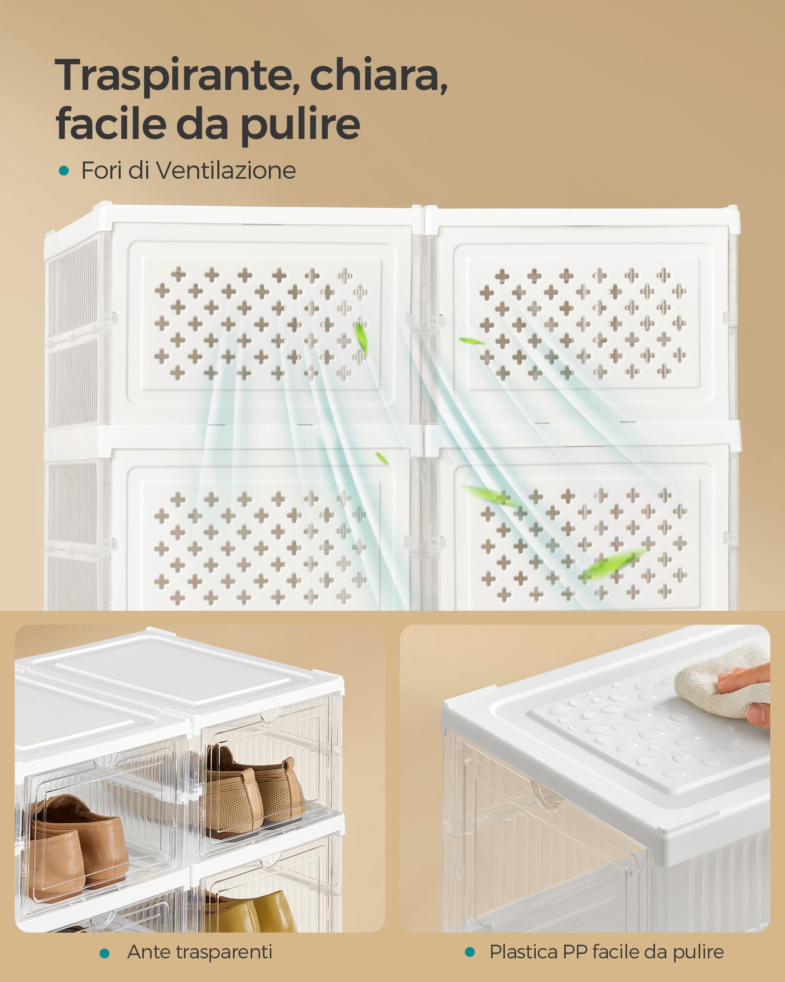 Scatole Per Scarpe SONGMICS Set Di 12 - Impilabili, Trasparenti E Bianche, Per Fino A Taglia 46, Pieghevoli - Foto 12