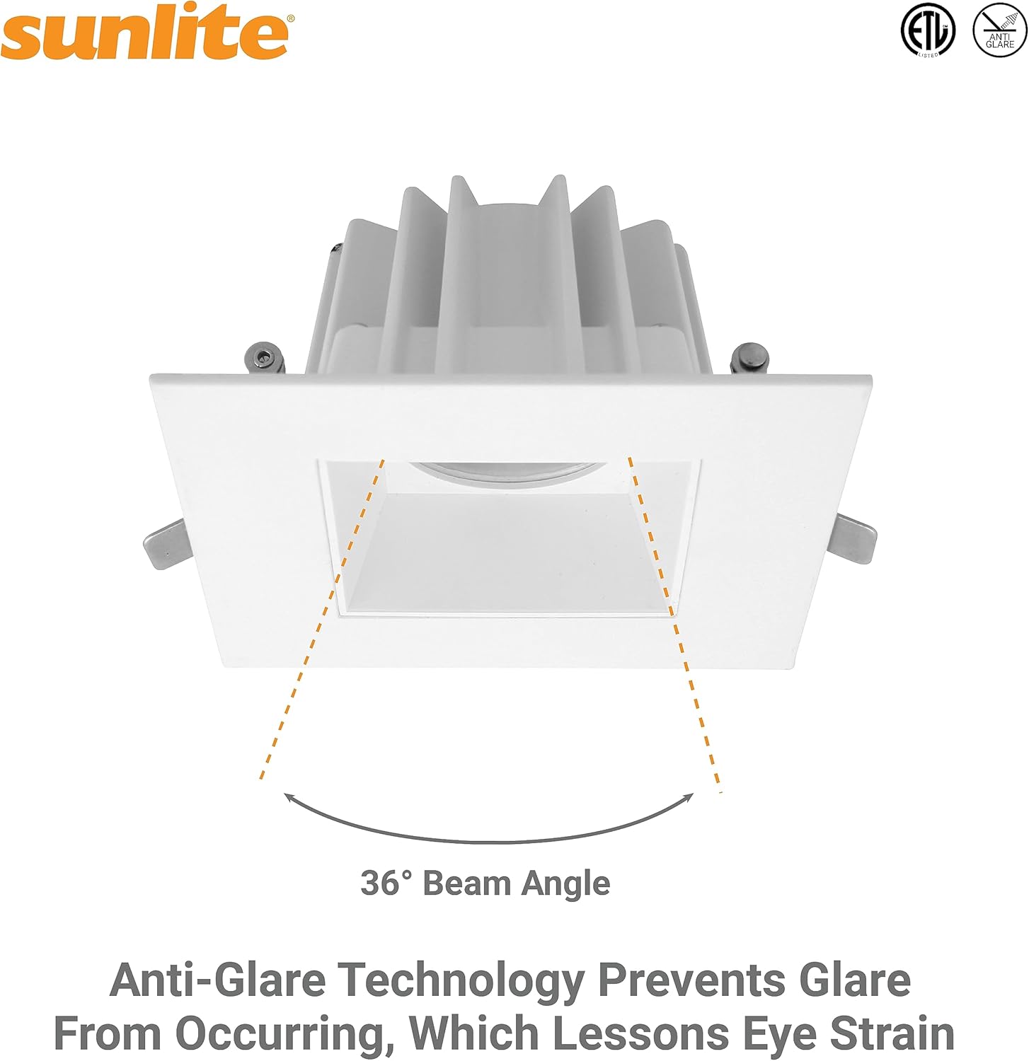 Sunlite 85565 4-Inch LED Square Regressed Downlight Fixture, Smooth Trim, 12 Watts, 900 Lmns, Color Selectable 30K/40K/50K, 92 CRI, Dimmable, ETL Listed, Matte White, For Entryways, Bedroom & Hallways