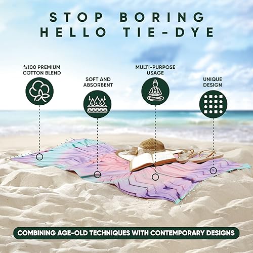 Miniatura 2 de Kikoya Toalla de playa turca pestemal de teñido anudado, 33 x 65 pulgadas, toalla de playa para baño, piscina, yoga, pilates, picnic, manta de tapiz