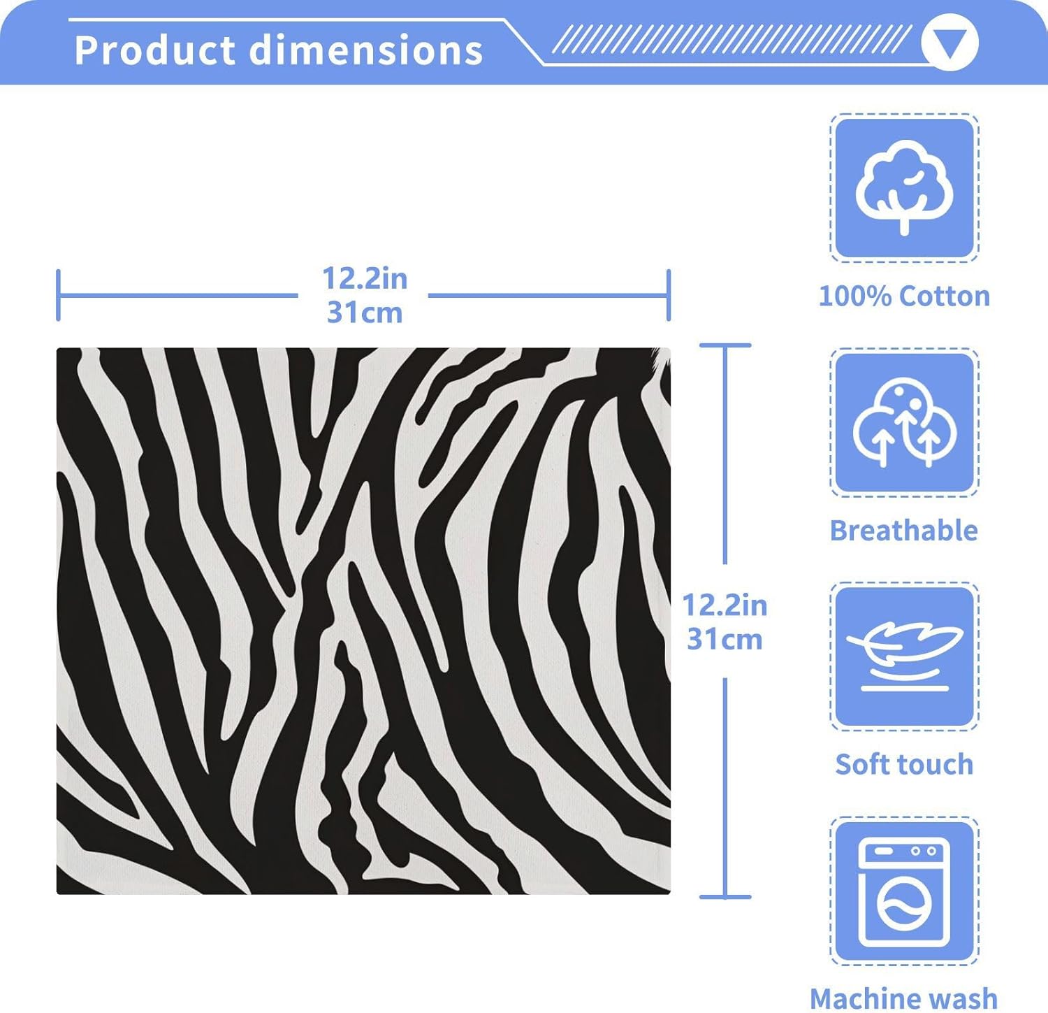 Zebra Print Washcloths Set of 4-12 X 12 Inch Highly Soft & Absorbent Cotton Wash Cloths Face Towel Bath Hand Towels for Bathroom Spa Gym Kitchen - Image 5