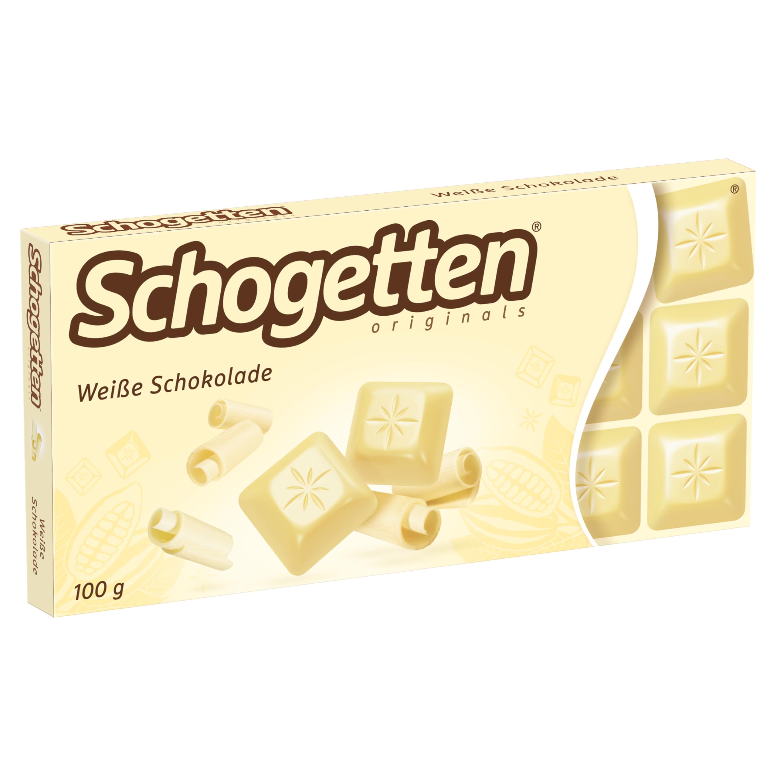 Schogetten Weiße Schokolade 100g Schokoladentafel, praktisch einzeln portioniert. Ein Genuss. Stück für Stück.
