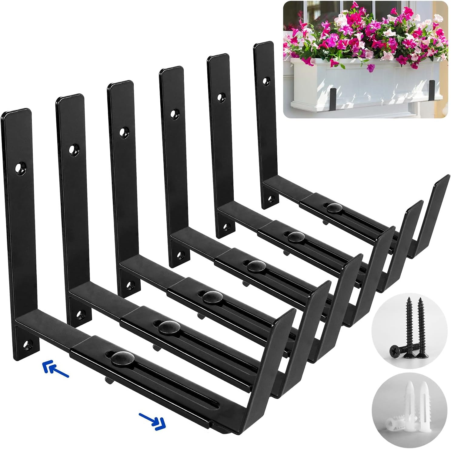 KIVATA 6 Pack Adjustable Planter Box Bracket (6 to 12 Inches) Planter