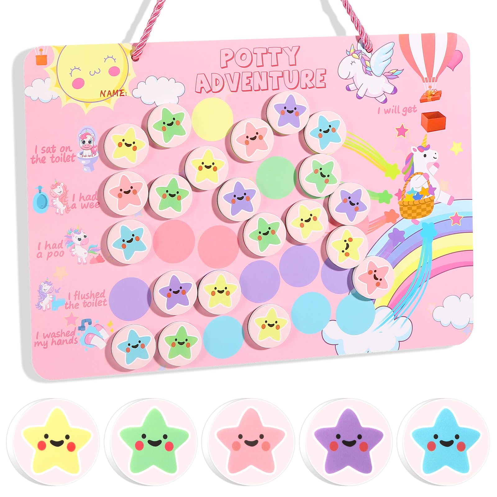 Reusable Magnetic Potty Training Chart, Made of EVA Foam - Includes Hanging Rope and Strong Double Sided Glue Dot, Durable and Engaging Toddler Potty