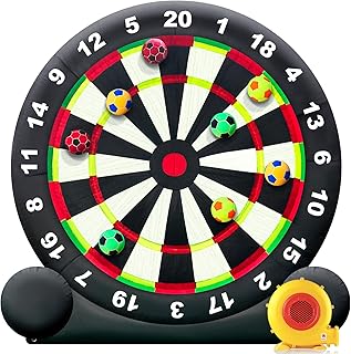 OZIS Giant Outdoor Inflatable Soccer Darts Board with 8 Soccer Balls & 350W Blower for Kick Dartboard Sport Game(10FT Tal...