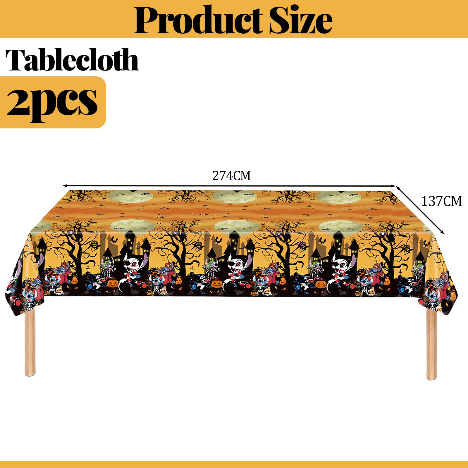 COSORO 2pcs Halloween Table Cloth Party Plastic Halloween Table Cover,137x 274cm Large Bat Orange Halloween Tablecloths Dinner Tablecloth for Indoor Outdoor Halloween Party Table Decorations - Image 2