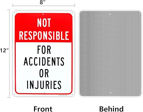 Miniatura 2 de Paquete de 2 letreros de "No responsable de accidentes o lesiones", "Enter at Your Own Risk Sign", 12 x 8 pulgadas, aluminio libre de óxido 040,