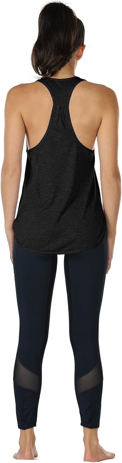icyzone Workout Tank Tops for Women - Athletic Yoga Tops, Racerback Running Tank Top Loose Fit (XL, Black/Black) - Image 2