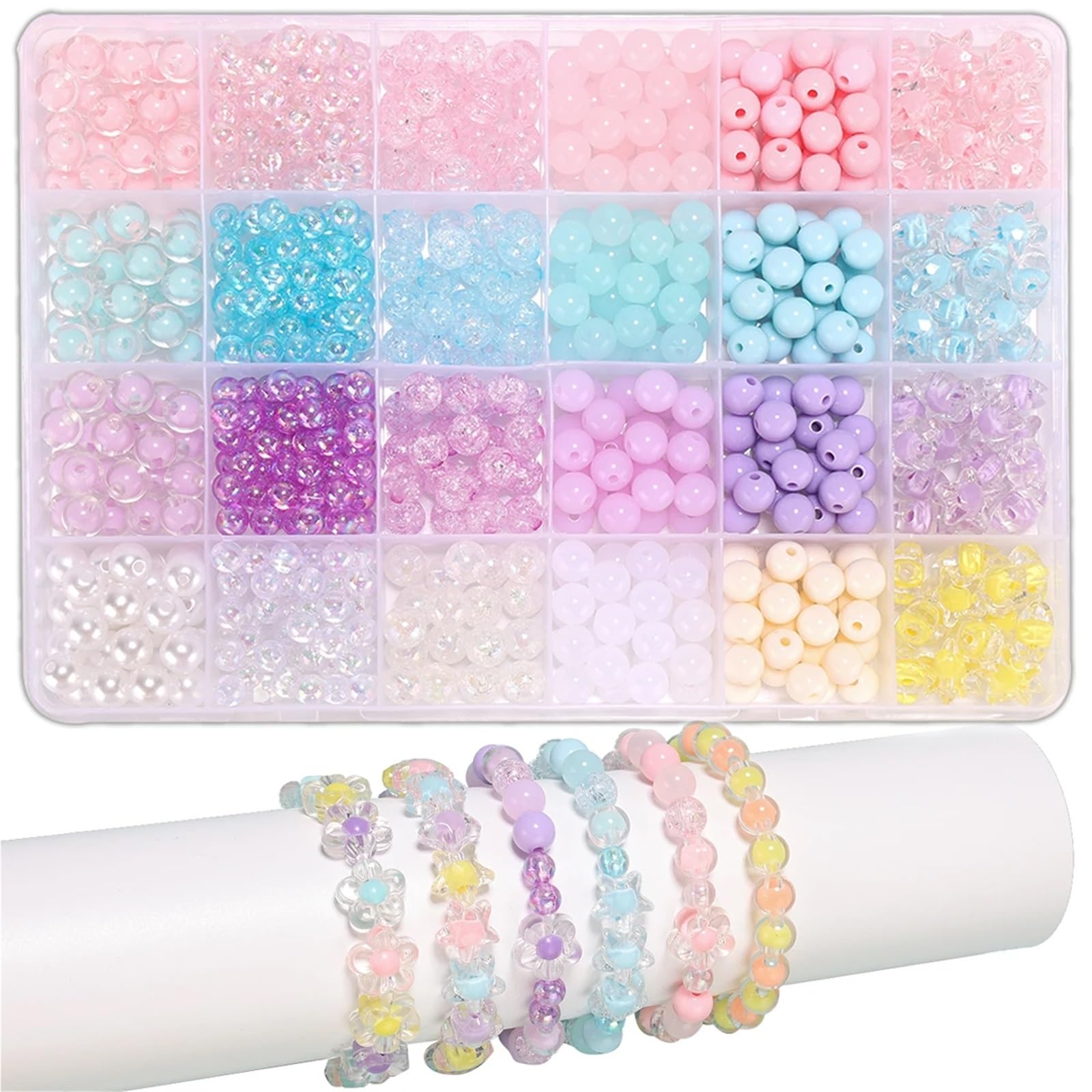 Bryske 2 Boxes 8mm Round Beads Bracelet Making Kit, Marble Turquoise Starfish for Women