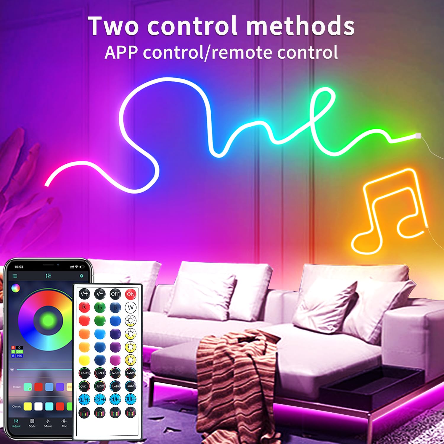 segrass LED neon Lights Strip 20M,DC 24V RGB LED neon Rope Light Strip APP Remote Controls Control Waterproof Flexible Neon Strip Lights for Bedroom,Playroom,Outdoors Décor - Image 2