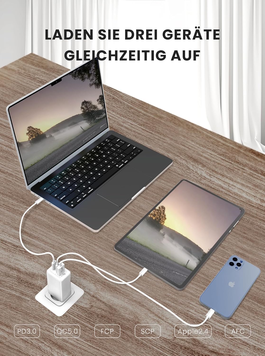 Caricatore USB C PD3.0 GaN Rapido Alimentatore 3 Porte per MacBook Pro Air M1 M2 Dell XPS iPhone iPad Pro Air Google Pixel Samsung Galaxy S23 Ultra Plus S22 Steam Deck