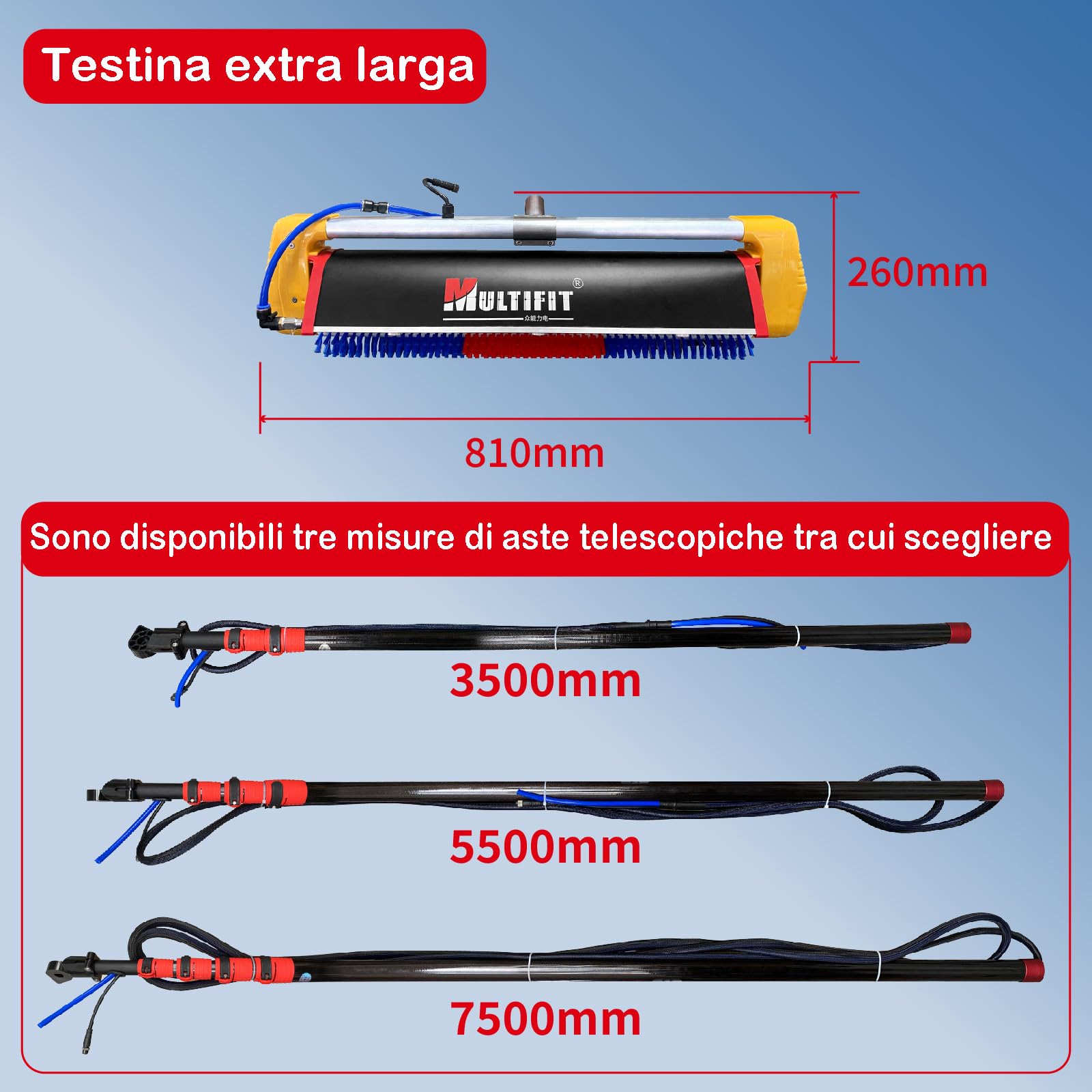 Sistema di pulizia solare di punta, doppia alimentazione, asta in fibra di carbonio da 7,5 metri, 420 giri/min, soluzione professionale, pulizia altamente efficiente