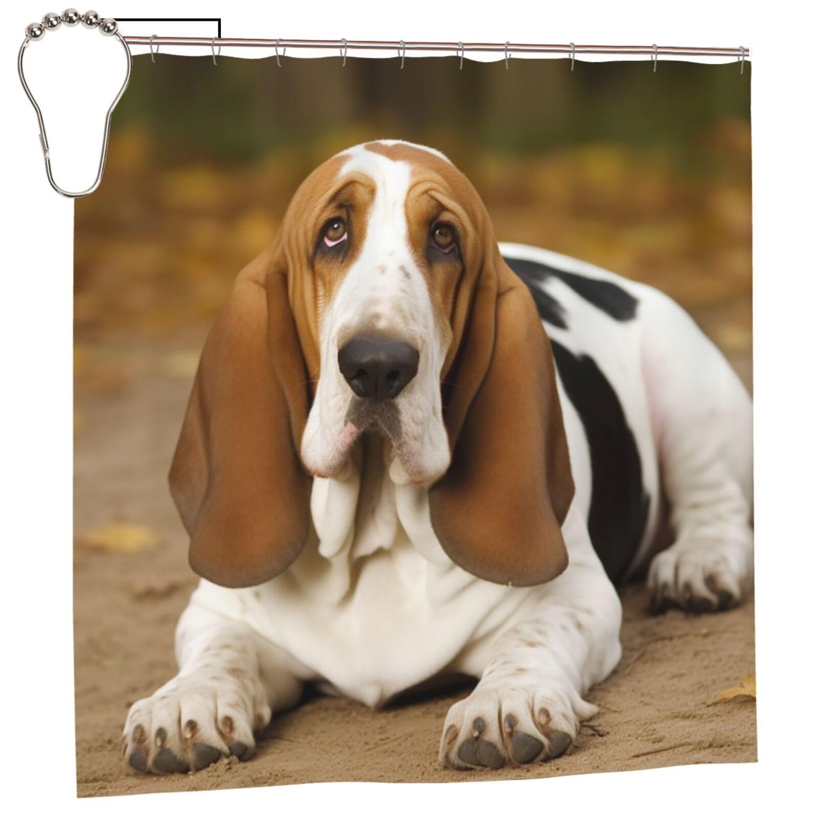 FodPand Basset Hound Shower Curtain 70"x70" Waterproof Long Bathroom Curtain Heavy Duty Thick Cloth Bath Curtain Set with Hooks, Modern Abstract Art Pattern Bathroom Shower Curtains